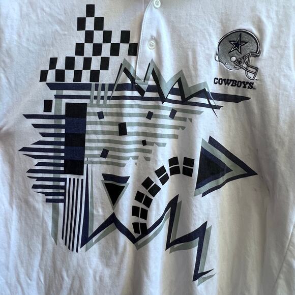 Vintage Cowboys Men's White Abstract Print Polo True Fan Short Sleeve Size M - Picture 2 of 6
